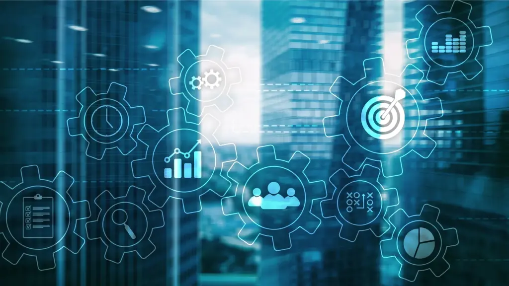Concept d'automatisation des processus d'affaires avec engrenages et icônes