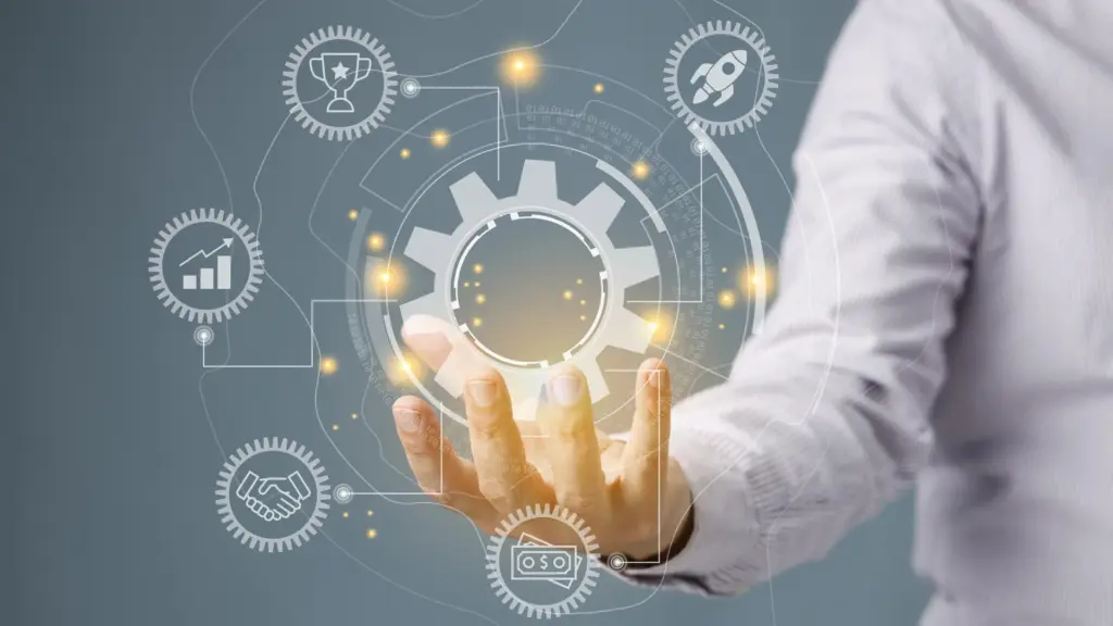 Homme d affaires touchant une interface de gestion de processus et d automatisation de workflow