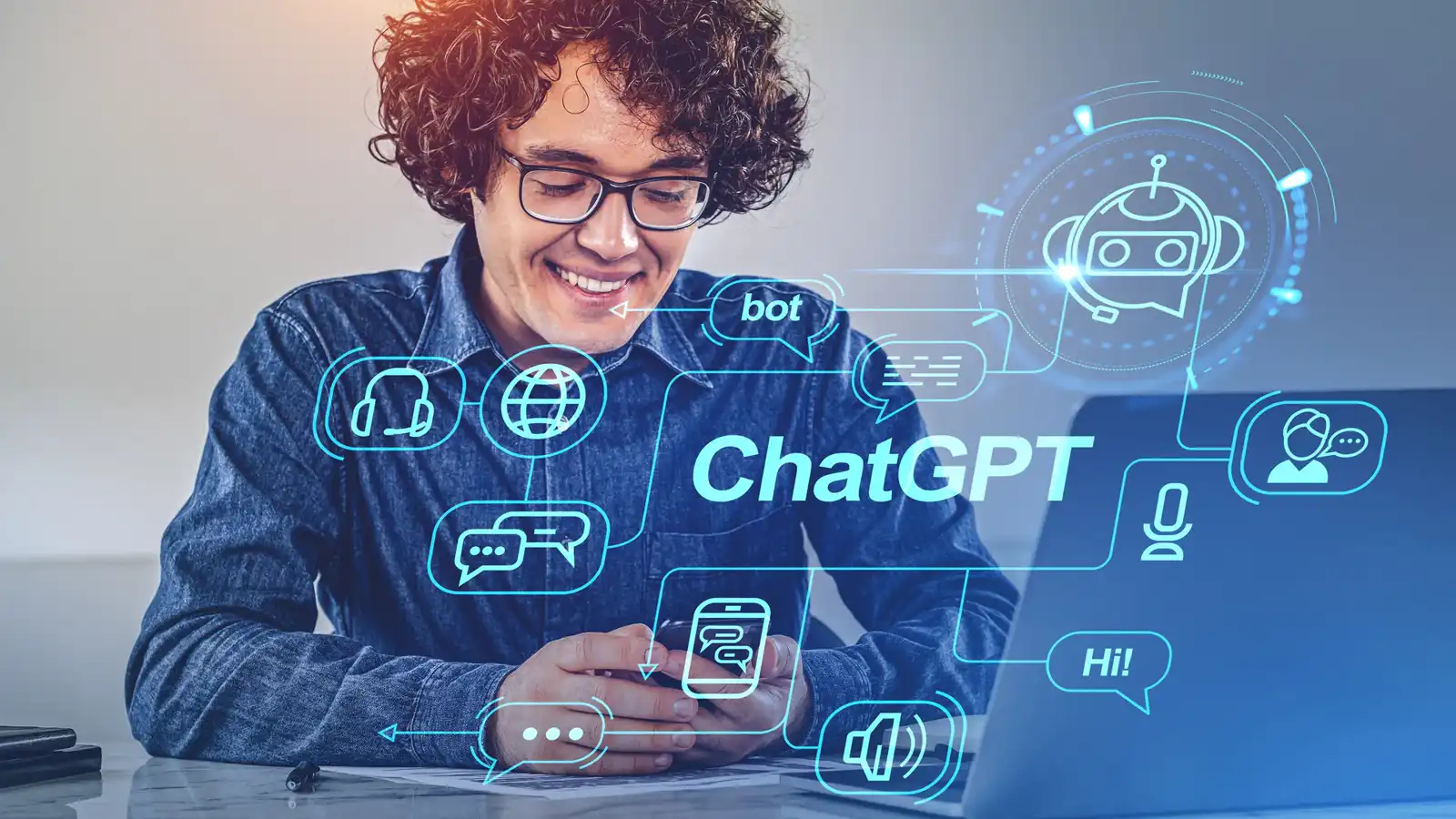 Personne utilisant un assistant IA sur téléphone pour le travail