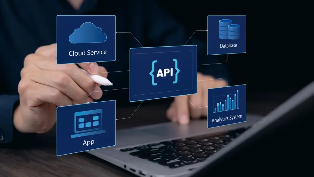 Concept d'intégration API connectant services infonuagiques et bases de données