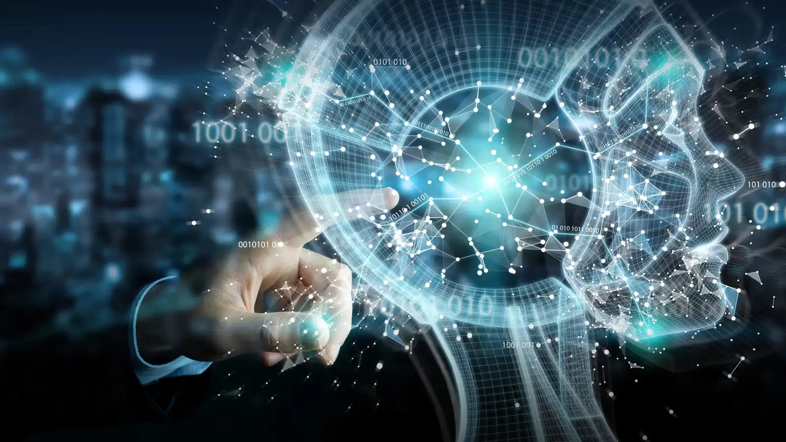 Homme d'affaires utilisant une interface d'intelligence artificielle numérique